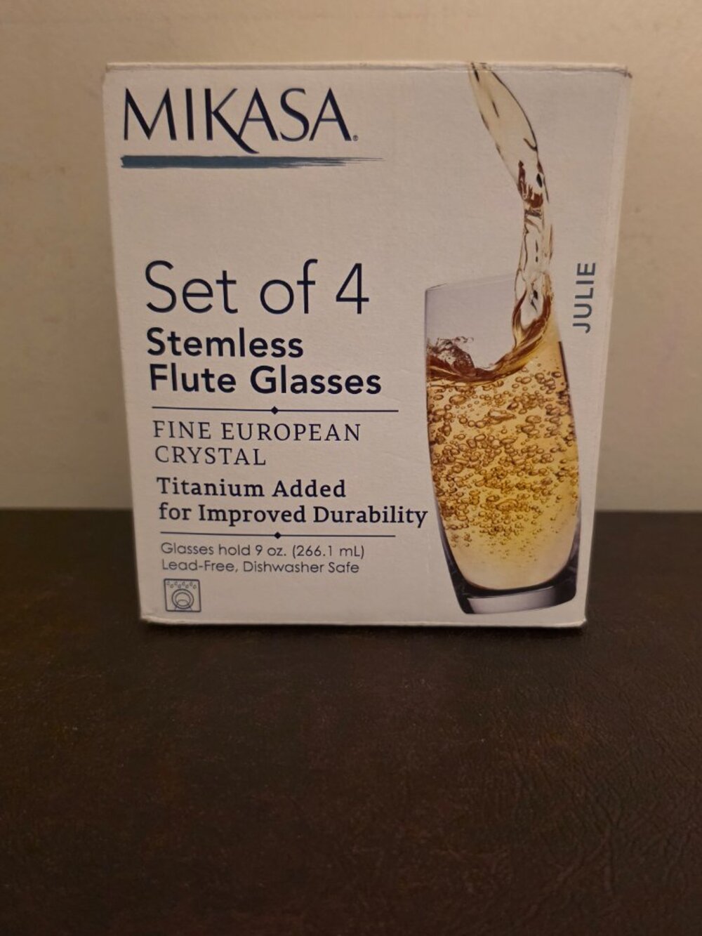 The Mikasa Julie Set of 4 Fine European Crystal Stemless Flute Glasses